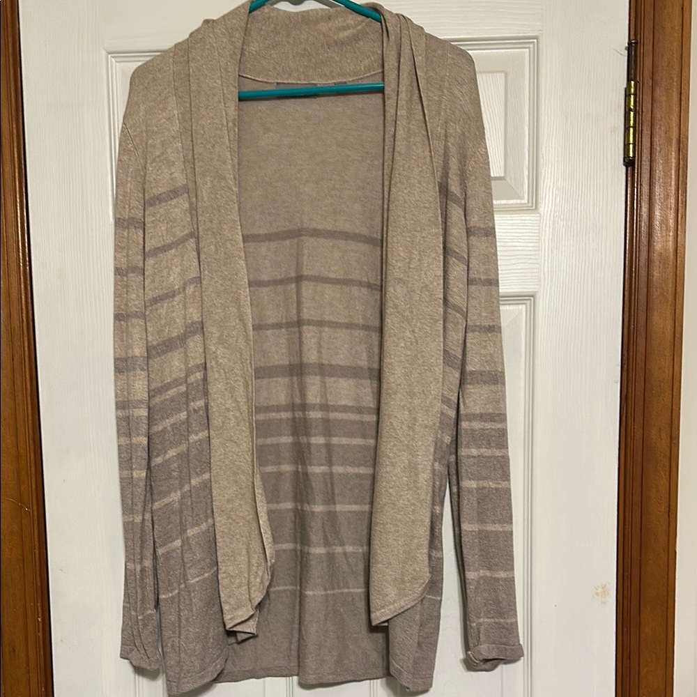 Striped size large Beige striped Cardigan Sweater. Excellent condition